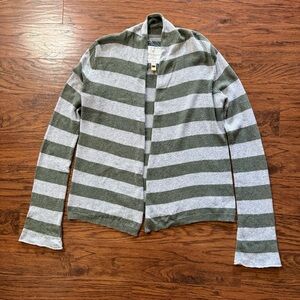 American Eagle Outfitters Green and Gray Striped Cardigan Size Medium